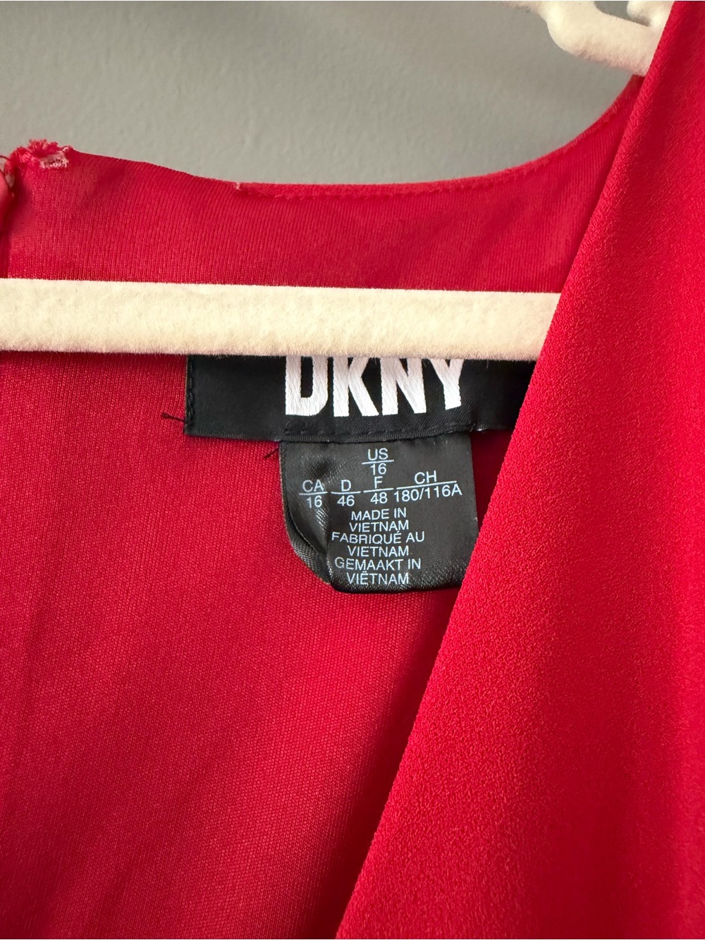 DKNY Red Long-Sleeve Twist-Front V-Neck Dress. Size 16 - Picture 3 of 8